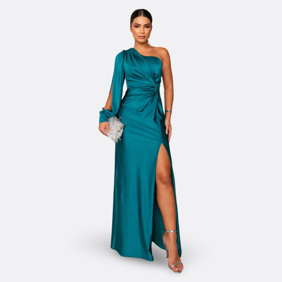 Vestido con manga abullonada y nudo lateral