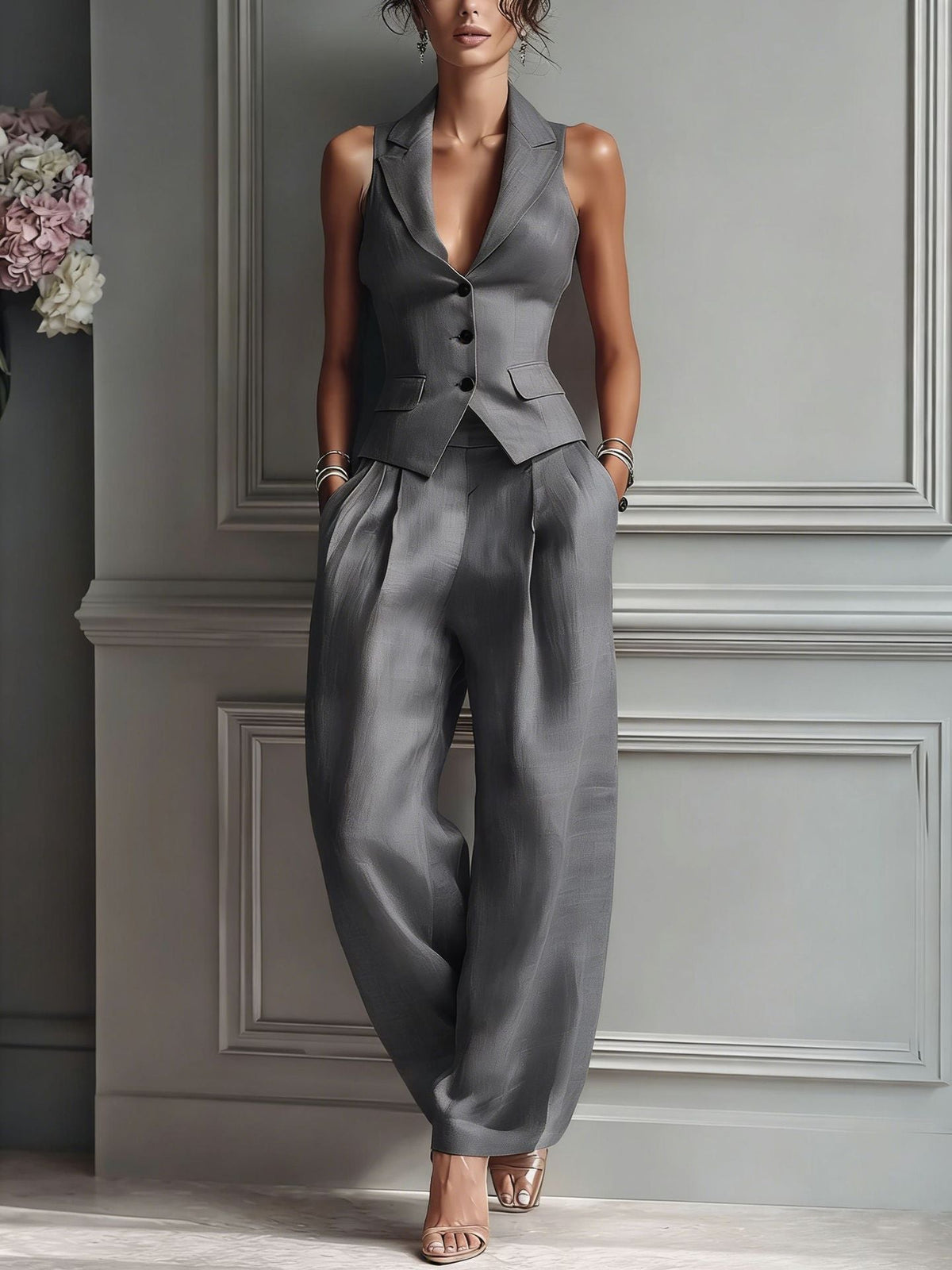 Conjunto de chaleco sastre y pantalón de pinzas