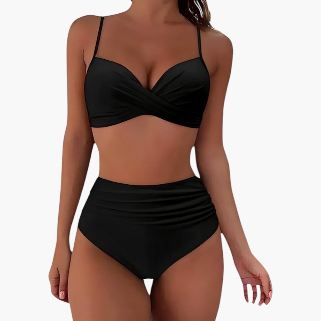 Bikini de Cintura Alta con Tirantes Ajustables Mujer Top Cruzado