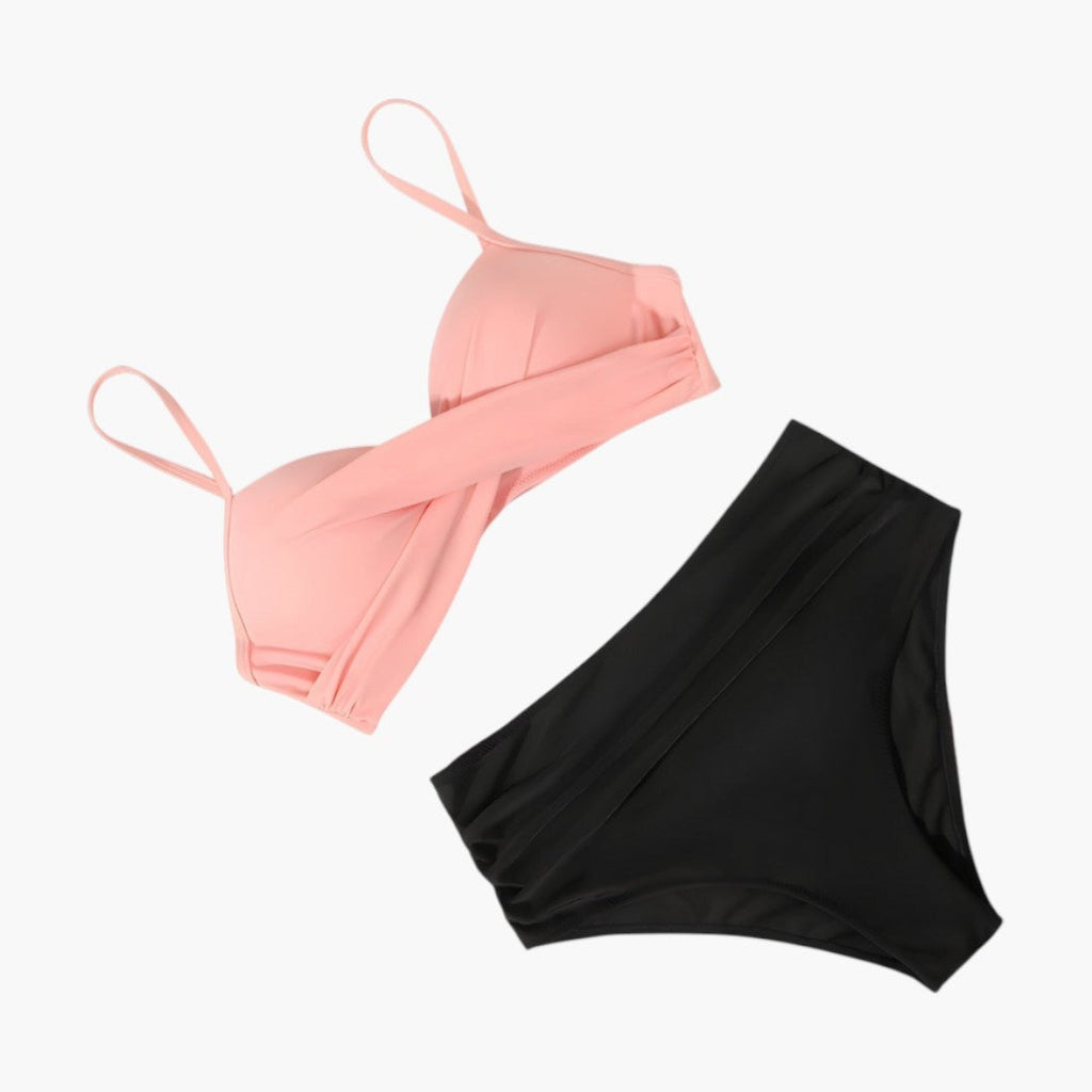 Bikini de Cintura Alta con Tirantes Ajustables Mujer Top Cruzado