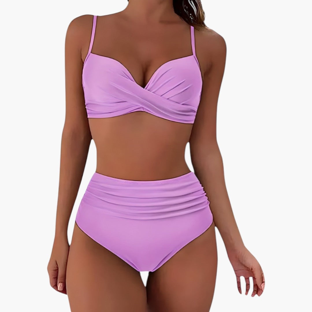 Bikini de Cintura Alta con Tirantes Ajustables Mujer Top Cruzado