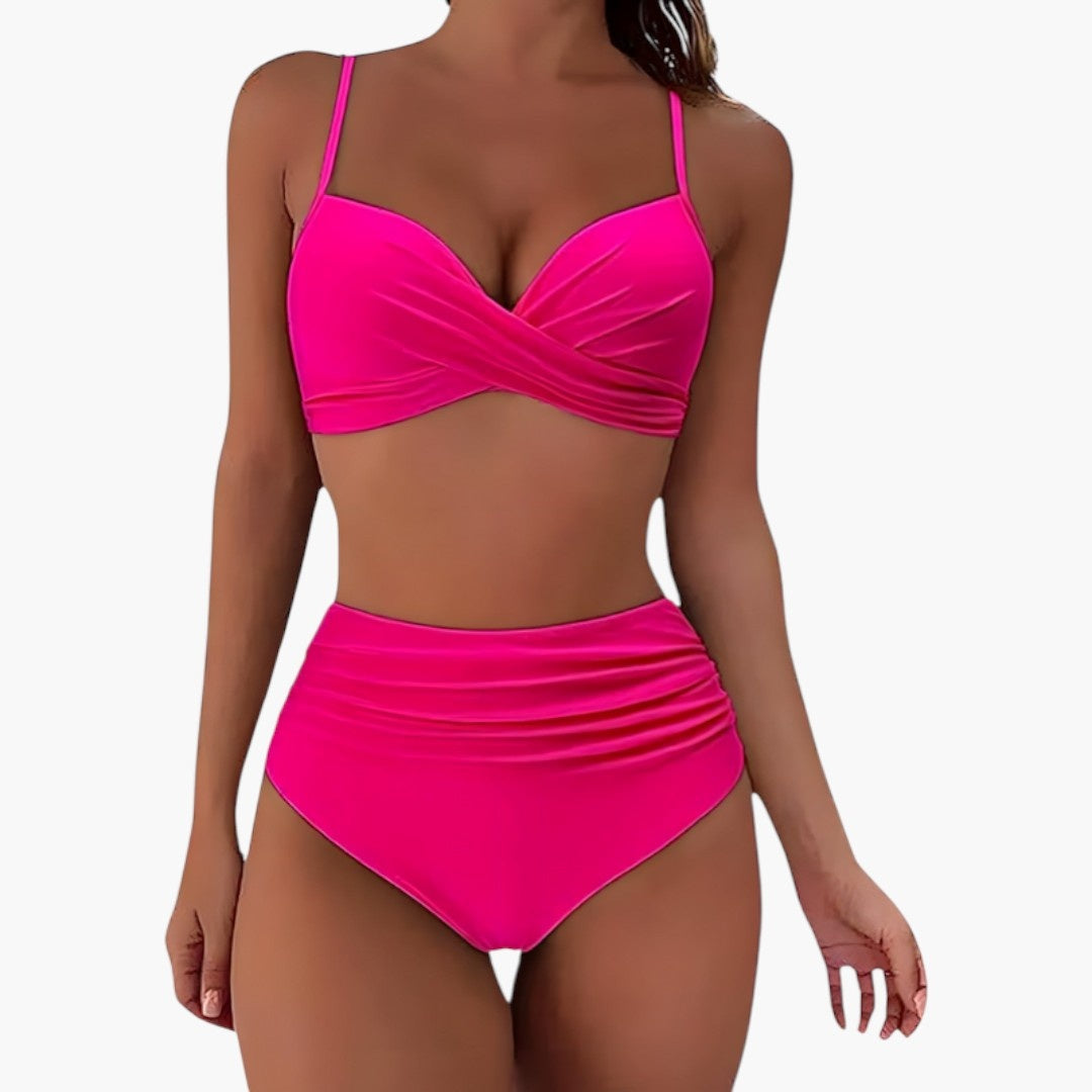 Bikini de Cintura Alta con Tirantes Ajustables Mujer Top Cruzado
