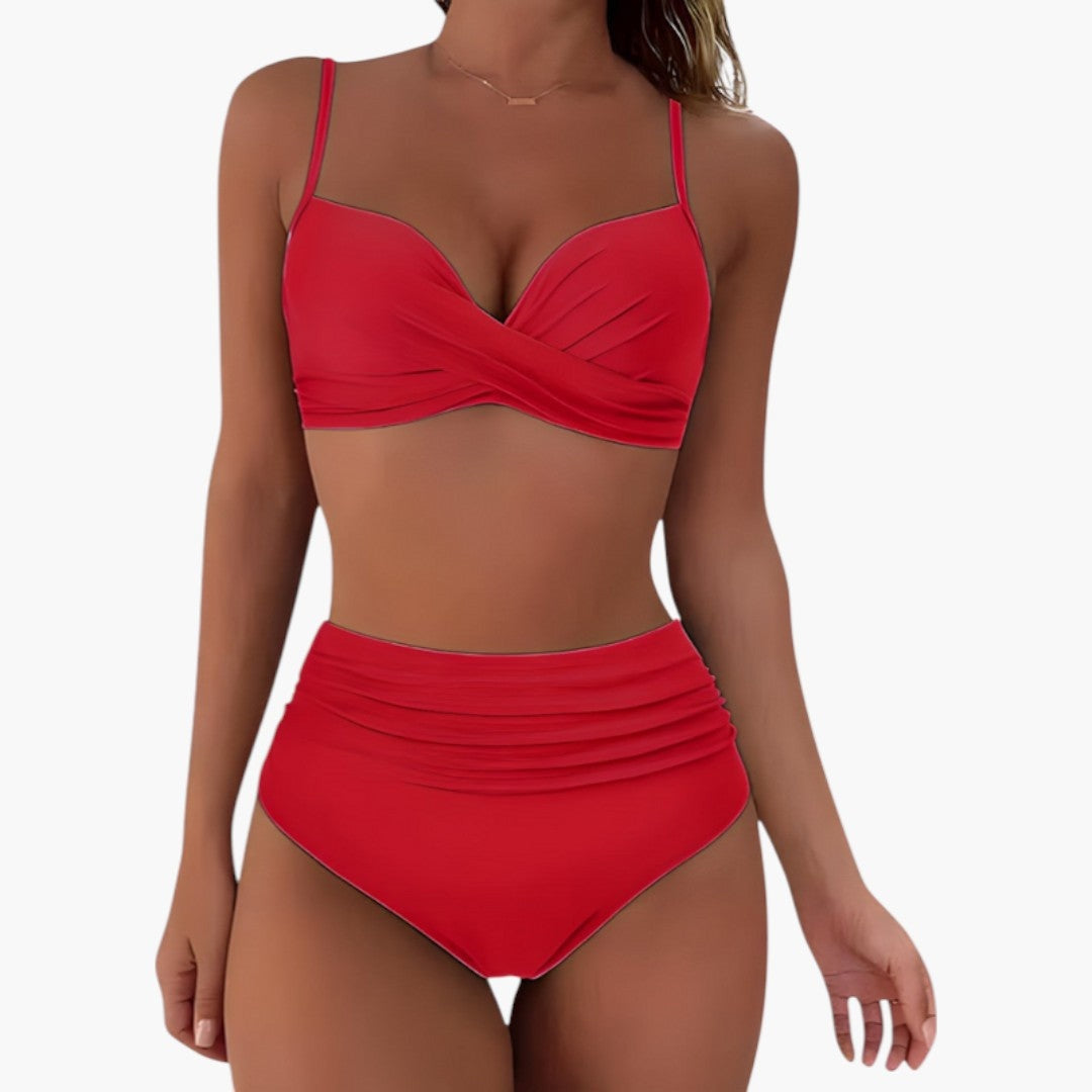 Bikini de Cintura Alta con Tirantes Ajustables Mujer Top Cruzado