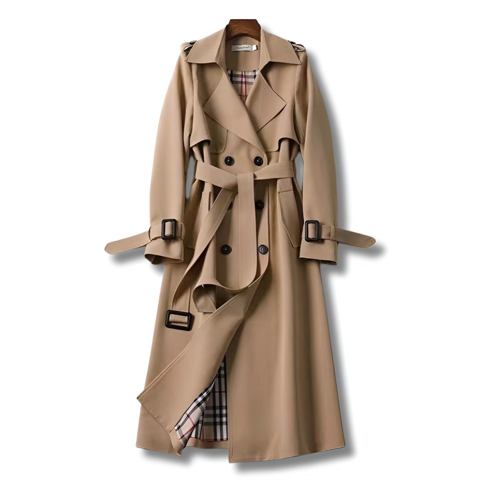 Trench Coat Largo Mujer Cinturón Forro Cuadros