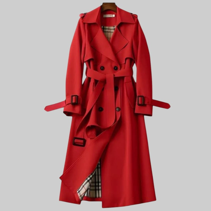 Trench Coat Largo Mujer Cinturón Forro Cuadros
