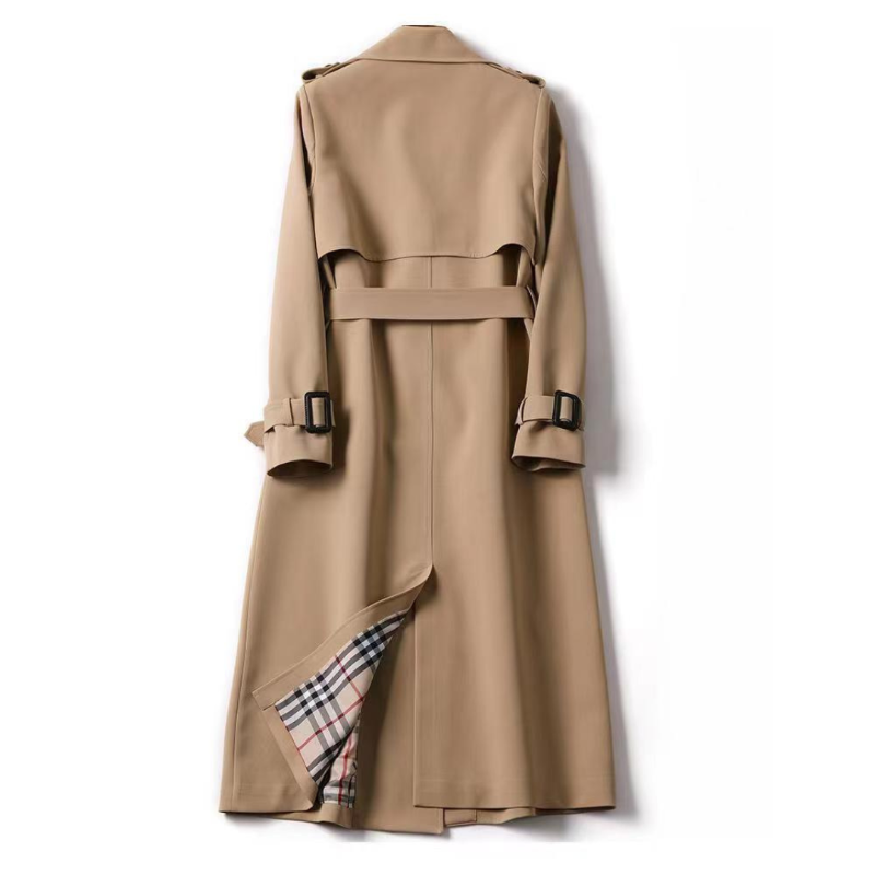 Trench Coat Largo Mujer Cinturón Forro Cuadros
