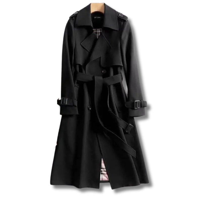 Trench Coat Largo Mujer Cinturón Forro Cuadros