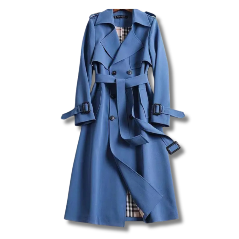 Trench Coat Largo Mujer Cinturón Forro Cuadros
