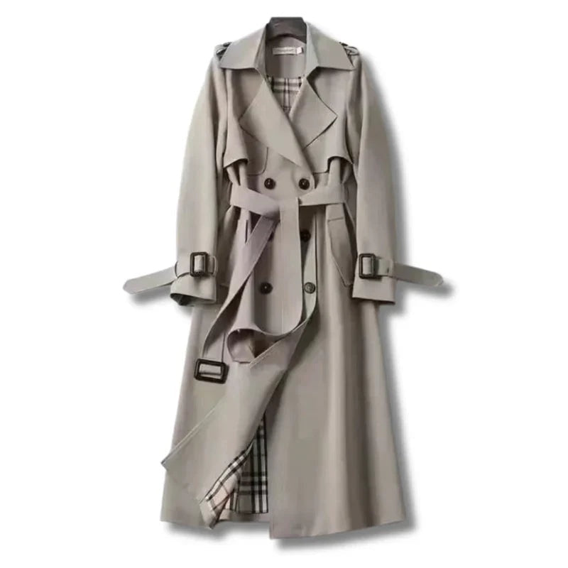 Trench Coat Largo Mujer Cinturón Forro Cuadros
