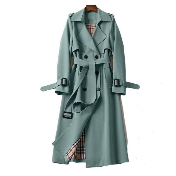 Trench Coat Largo Mujer Cinturón Forro Cuadros