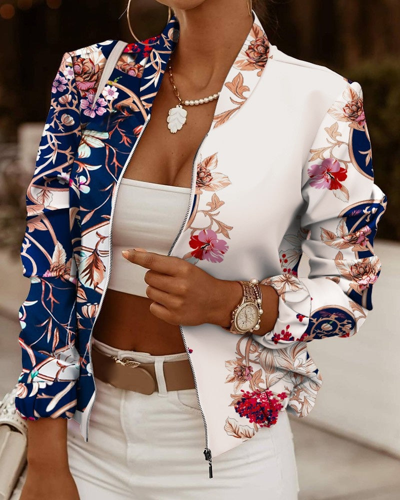 Bomber Estampado Floral Mujer Cremallera