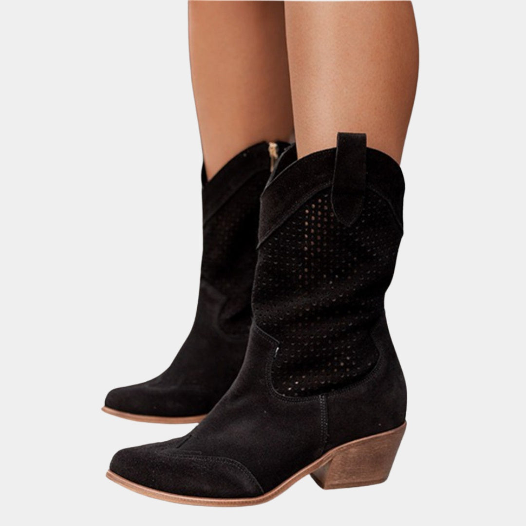 Botas Cowboy Camperas Perforadas Mujer Tacón Bloque