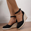 Sandalias de Cuña Plataforma Esparto Mujer Hebilla Tobillo