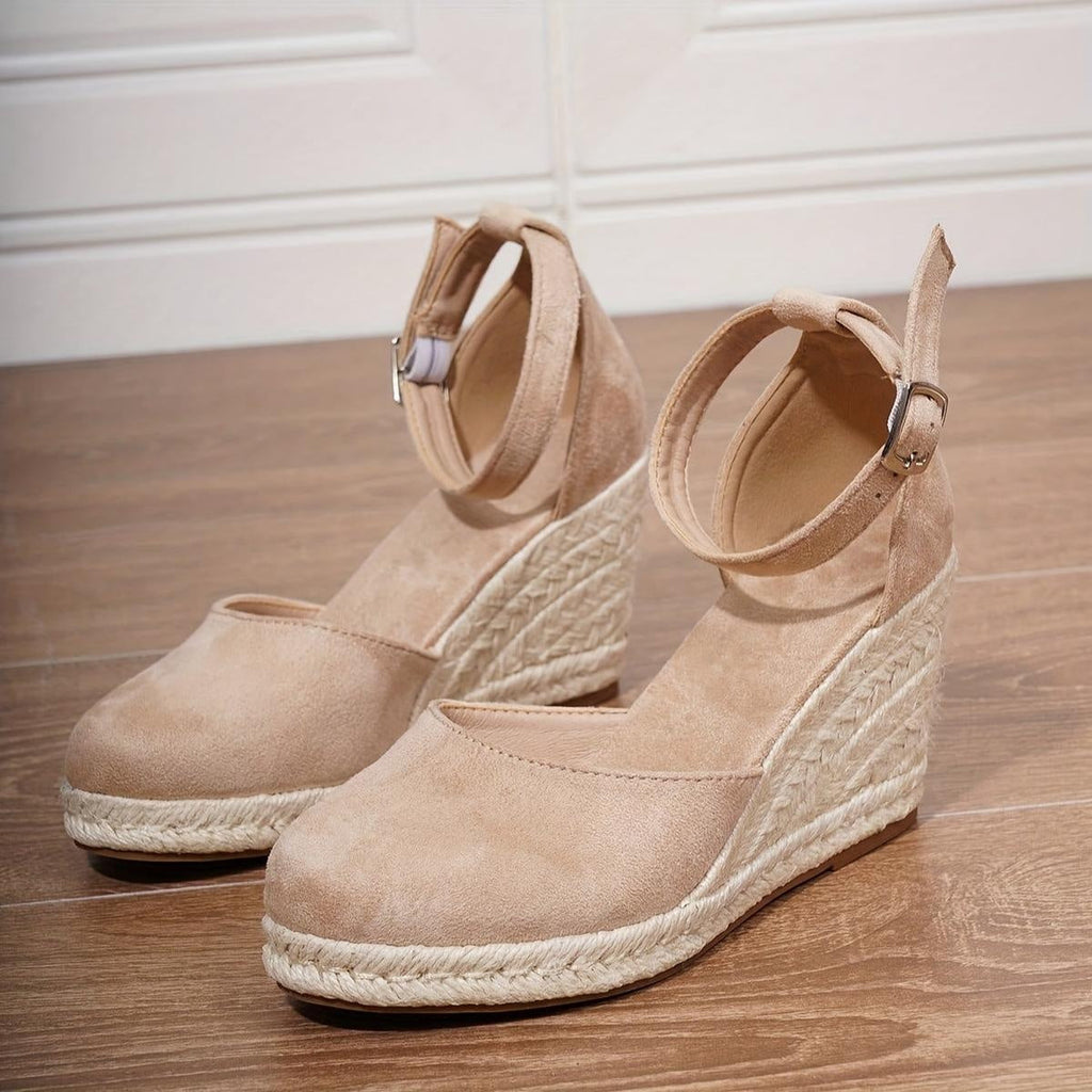 Sandalias de Cuña Plataforma Esparto Mujer Hebilla Tobillo