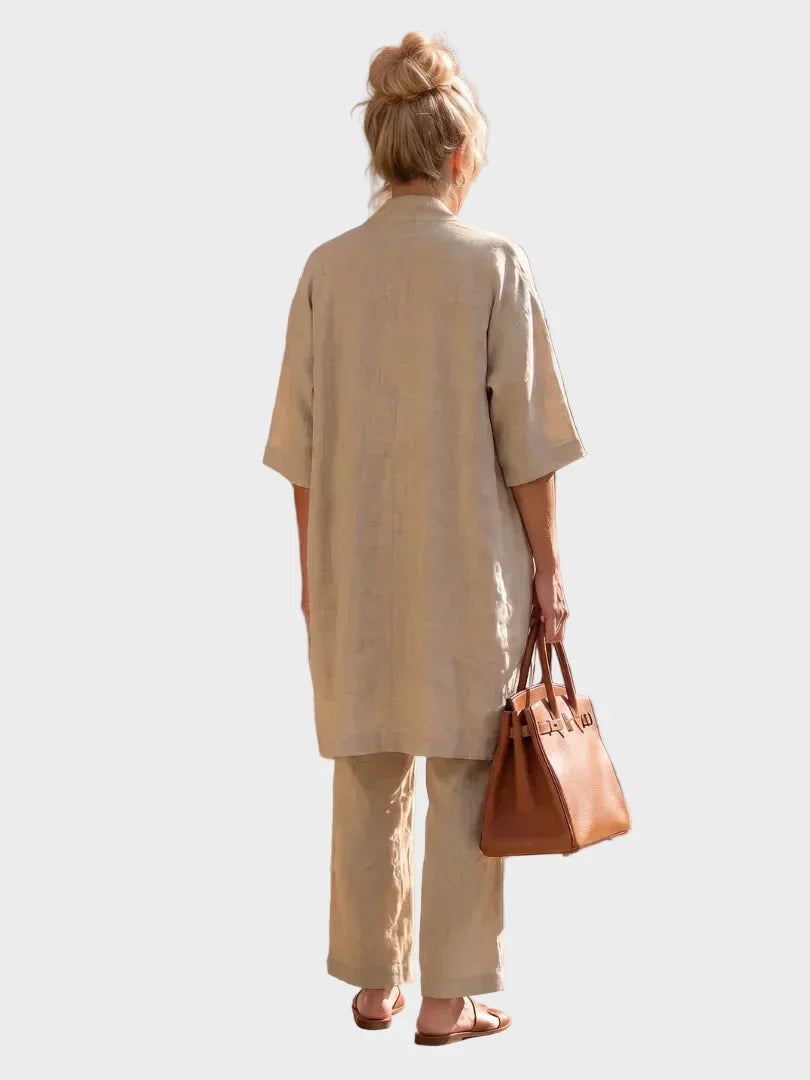 Conjunto de Lino de Tres Piezas Mujer Corte Amplio