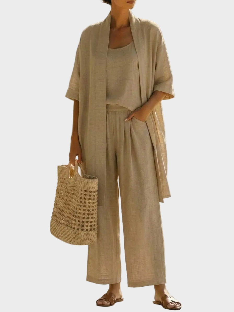 Conjunto de Lino de Tres Piezas Mujer Corte Amplio