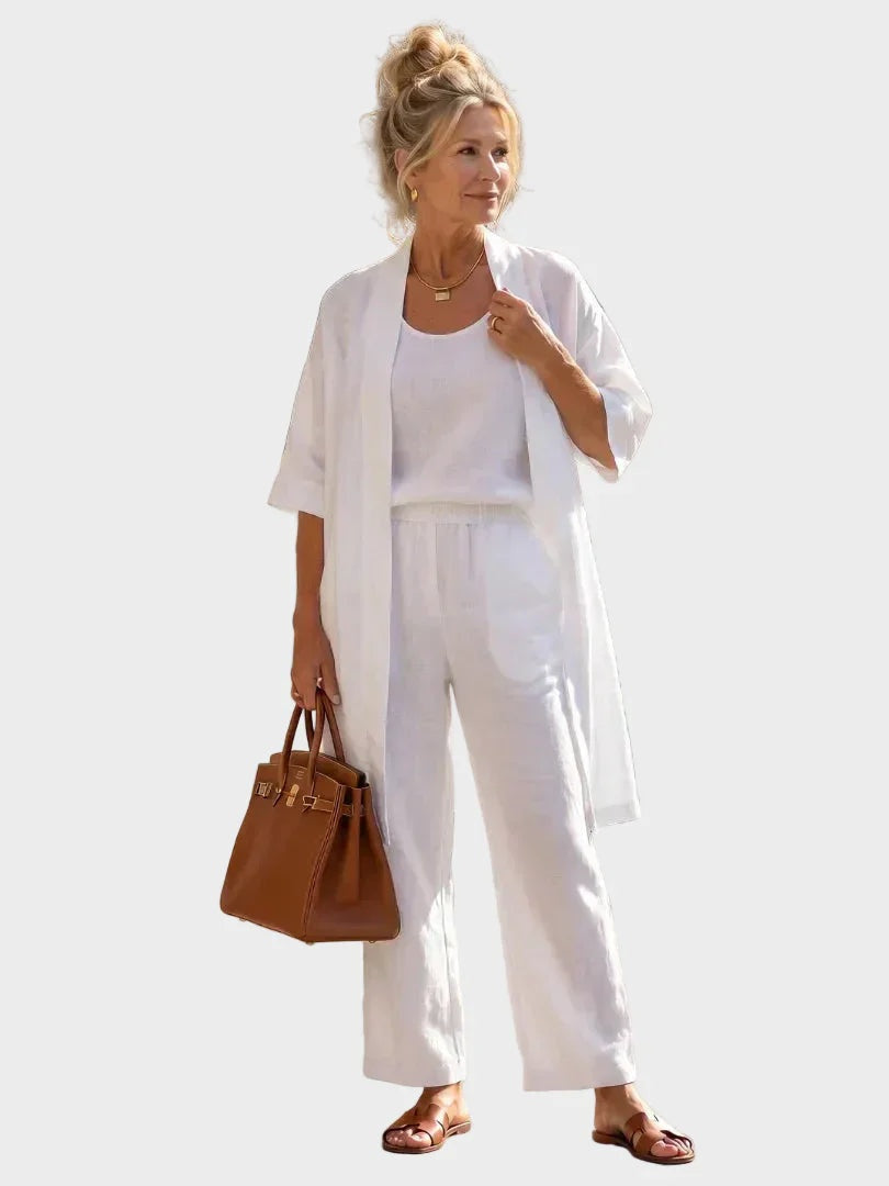 Conjunto de Lino de Tres Piezas Mujer Corte Amplio