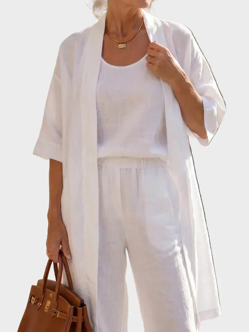 Conjunto de Lino de Tres Piezas Mujer Corte Amplio