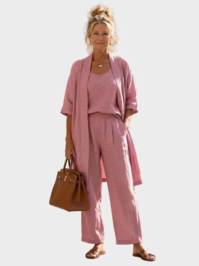 Conjunto de Lino de Tres Piezas Mujer Corte Amplio