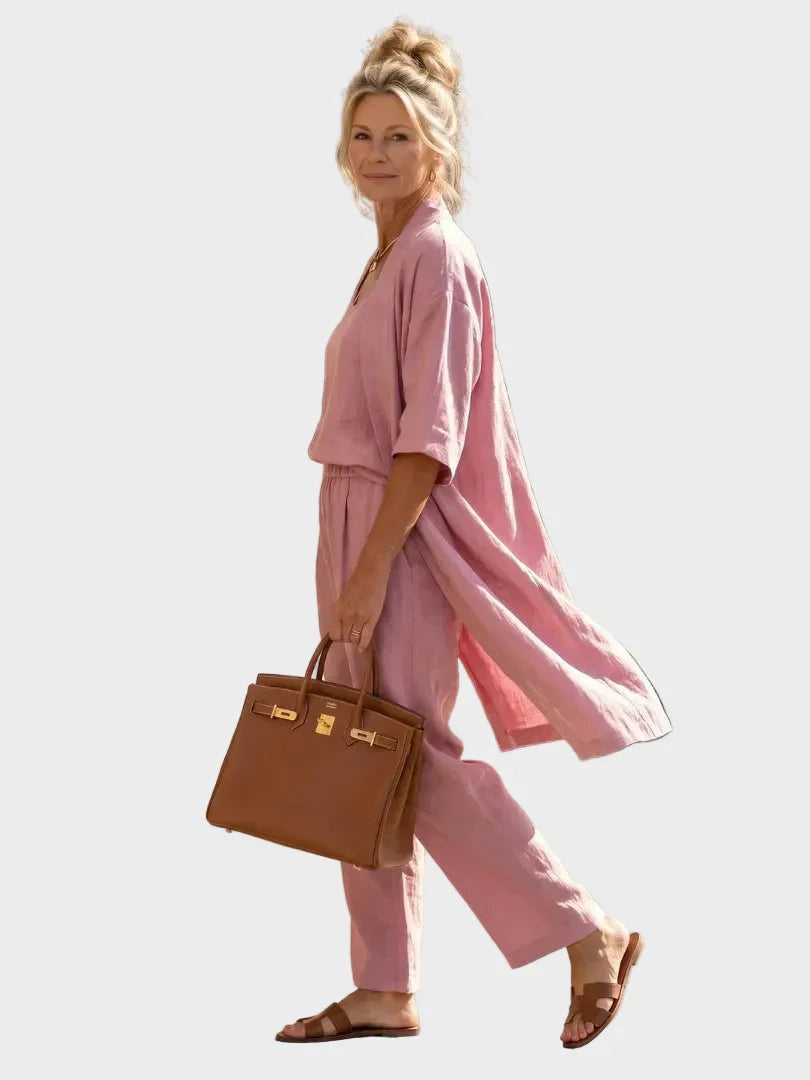 Conjunto de Lino de Tres Piezas Mujer Corte Amplio