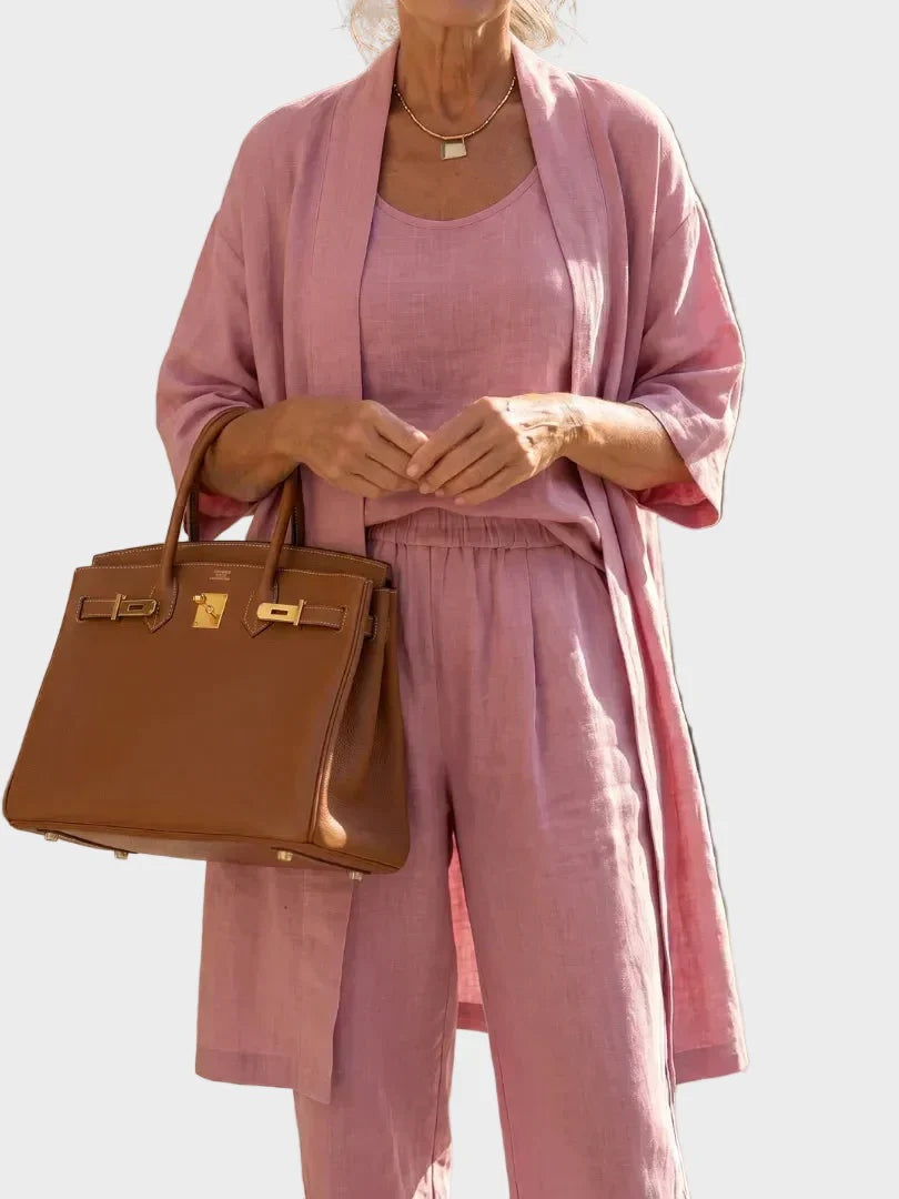 Conjunto de Lino de Tres Piezas Mujer Corte Amplio