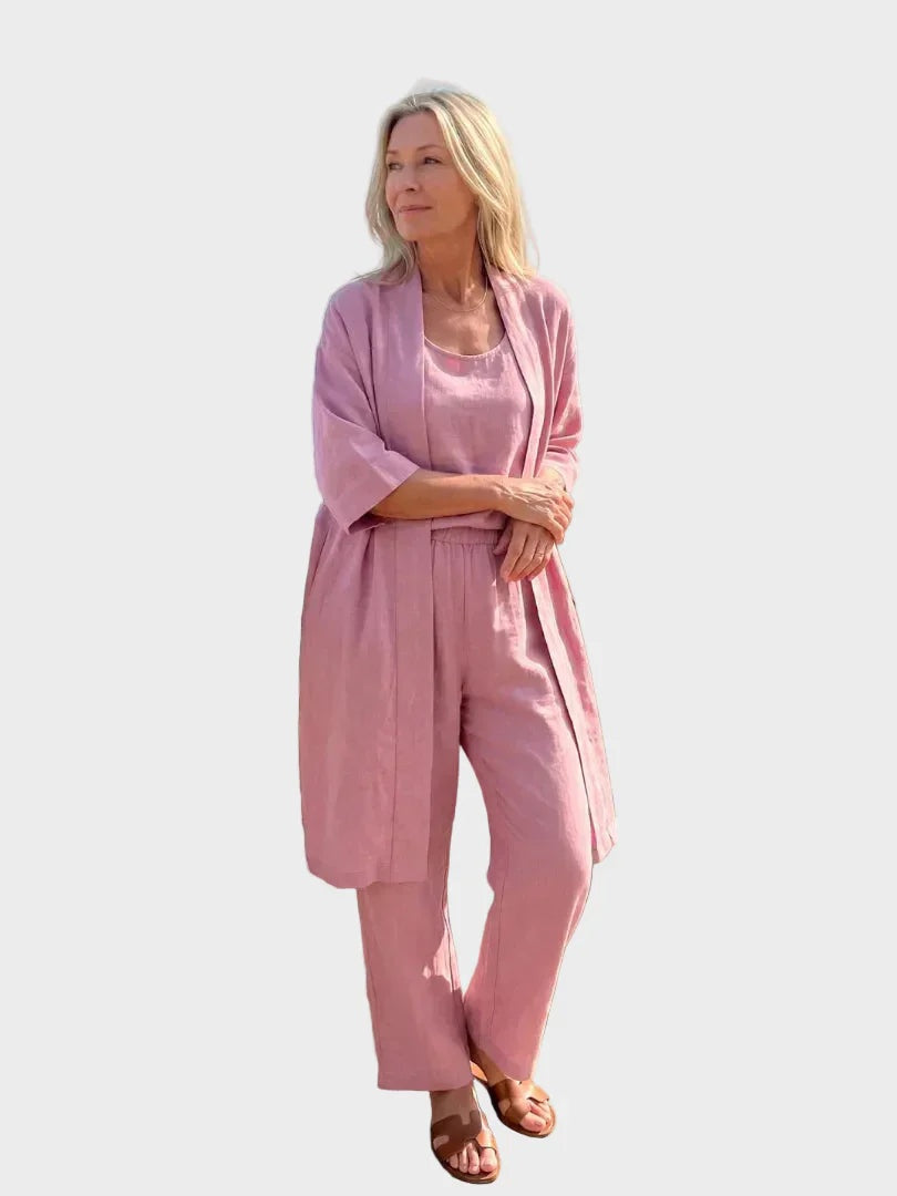 Conjunto de Lino de Tres Piezas Mujer Corte Amplio