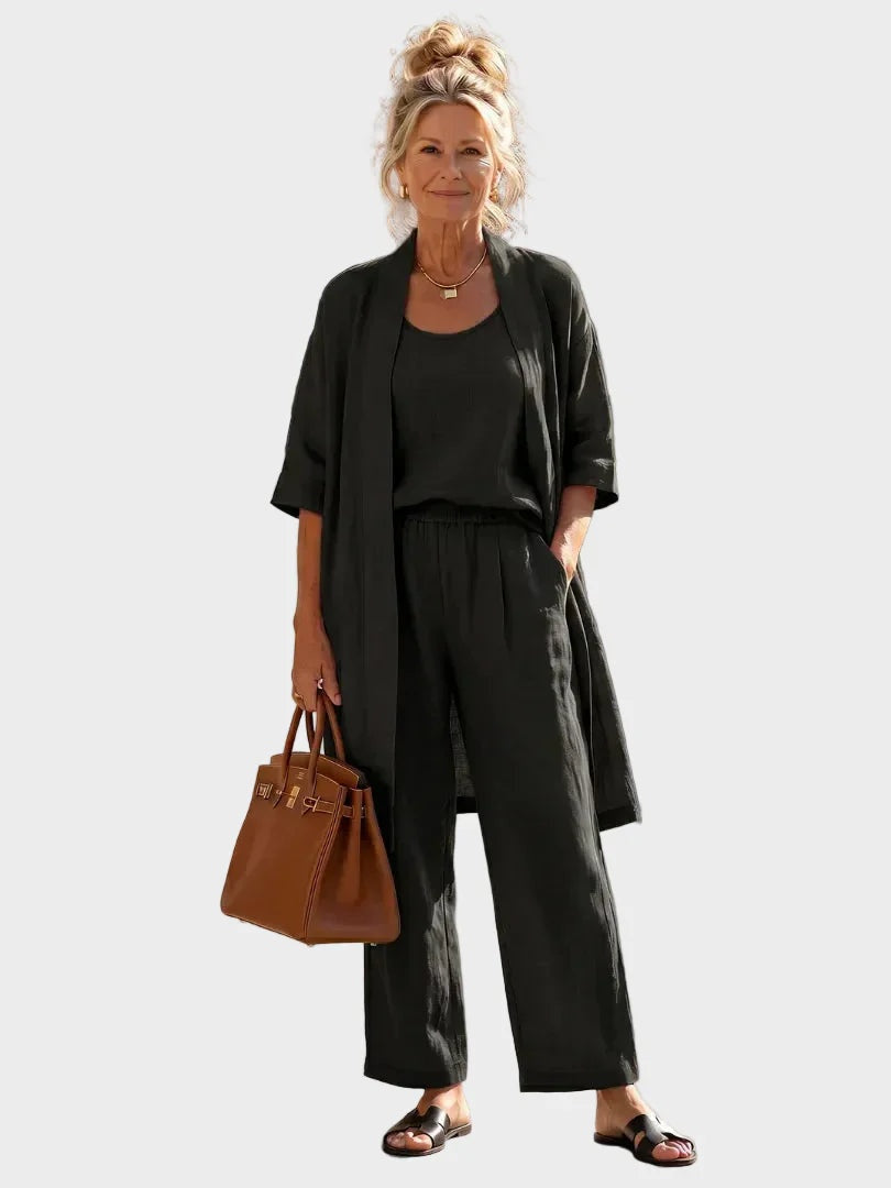 Conjunto de Lino de Tres Piezas Mujer Corte Amplio