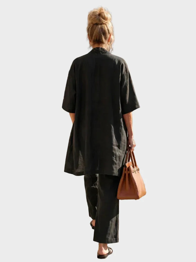 Conjunto de Lino de Tres Piezas Mujer Corte Amplio