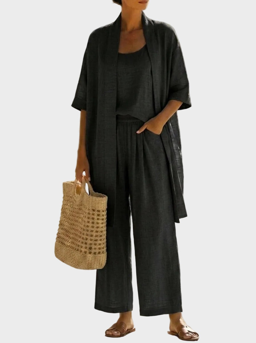 Conjunto de Lino de Tres Piezas Mujer Corte Amplio