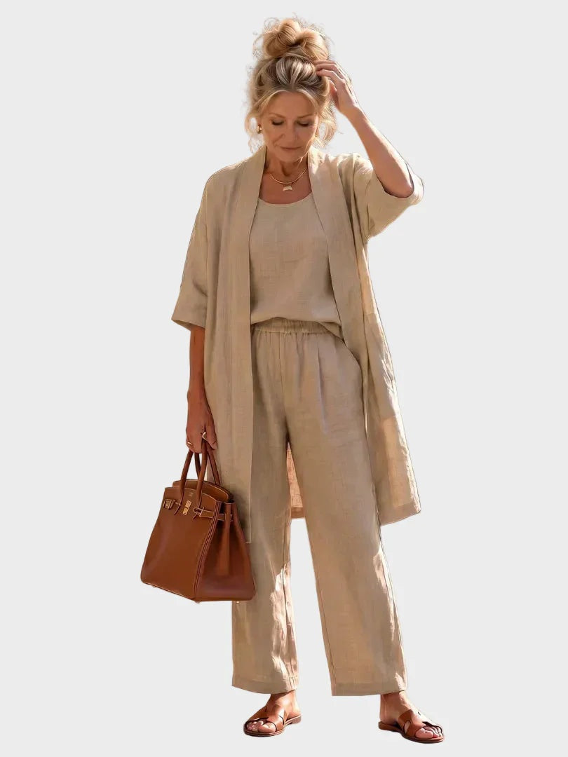 Conjunto de Lino de Tres Piezas Mujer Corte Amplio