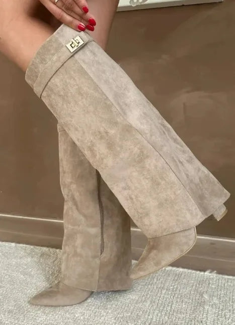 Botas Altas de Ante Mujer Caña Alta Hebilla