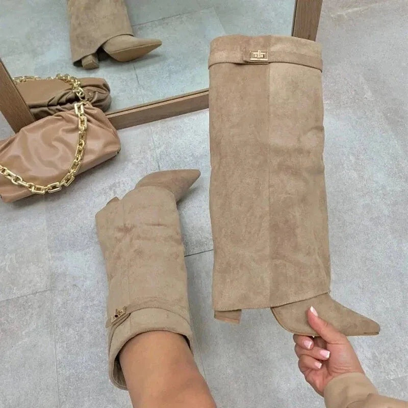 Botas Altas de Ante Mujer Caña Alta Hebilla