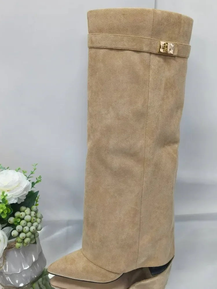 Botas Altas de Ante Mujer Caña Alta Hebilla
