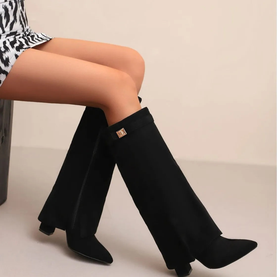 Botas Altas de Ante Mujer Caña Alta Hebilla