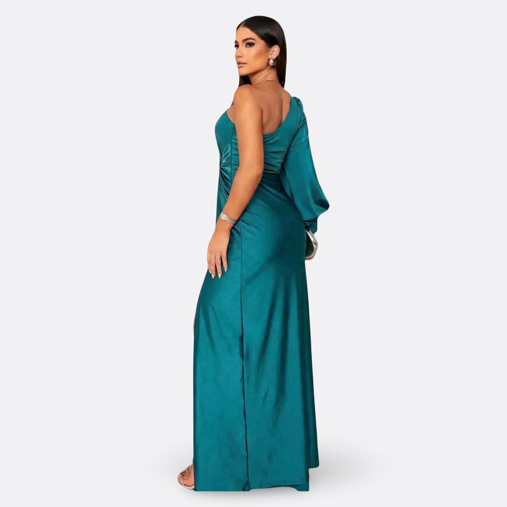 Vestido con manga abullonada y nudo lateral