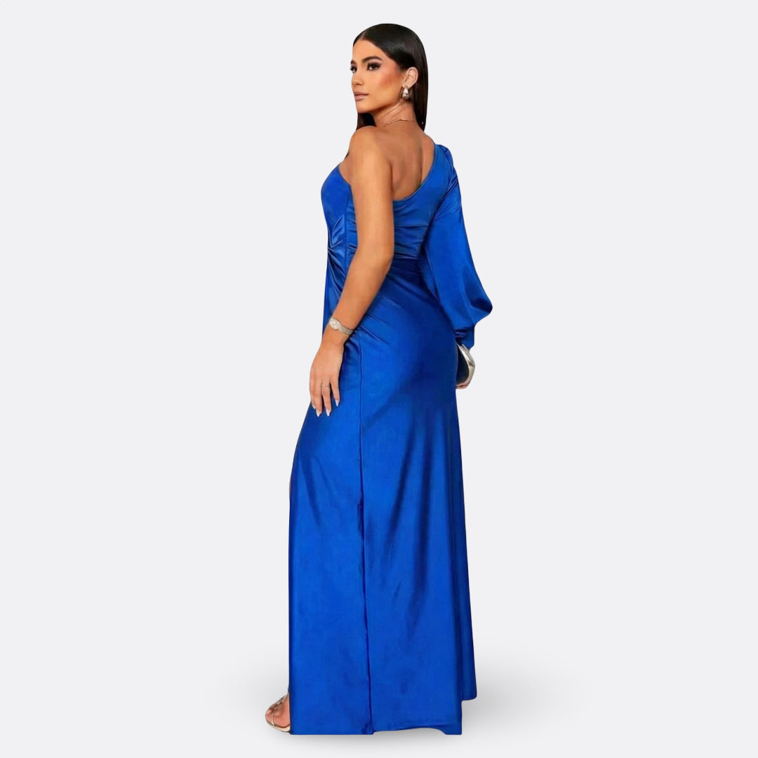 Vestido con manga abullonada y nudo lateral