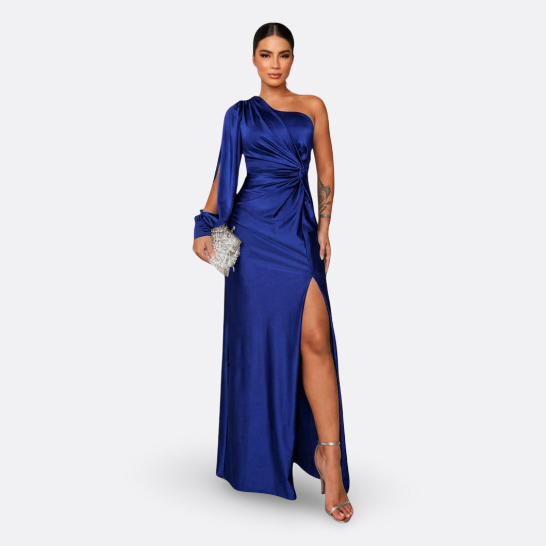 Vestido con manga abullonada y nudo lateral