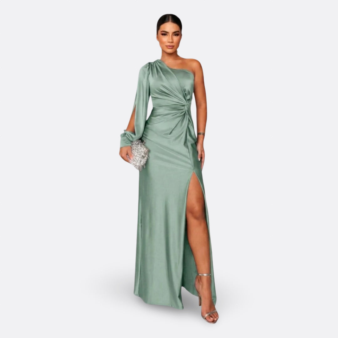 Vestido con manga abullonada y nudo lateral