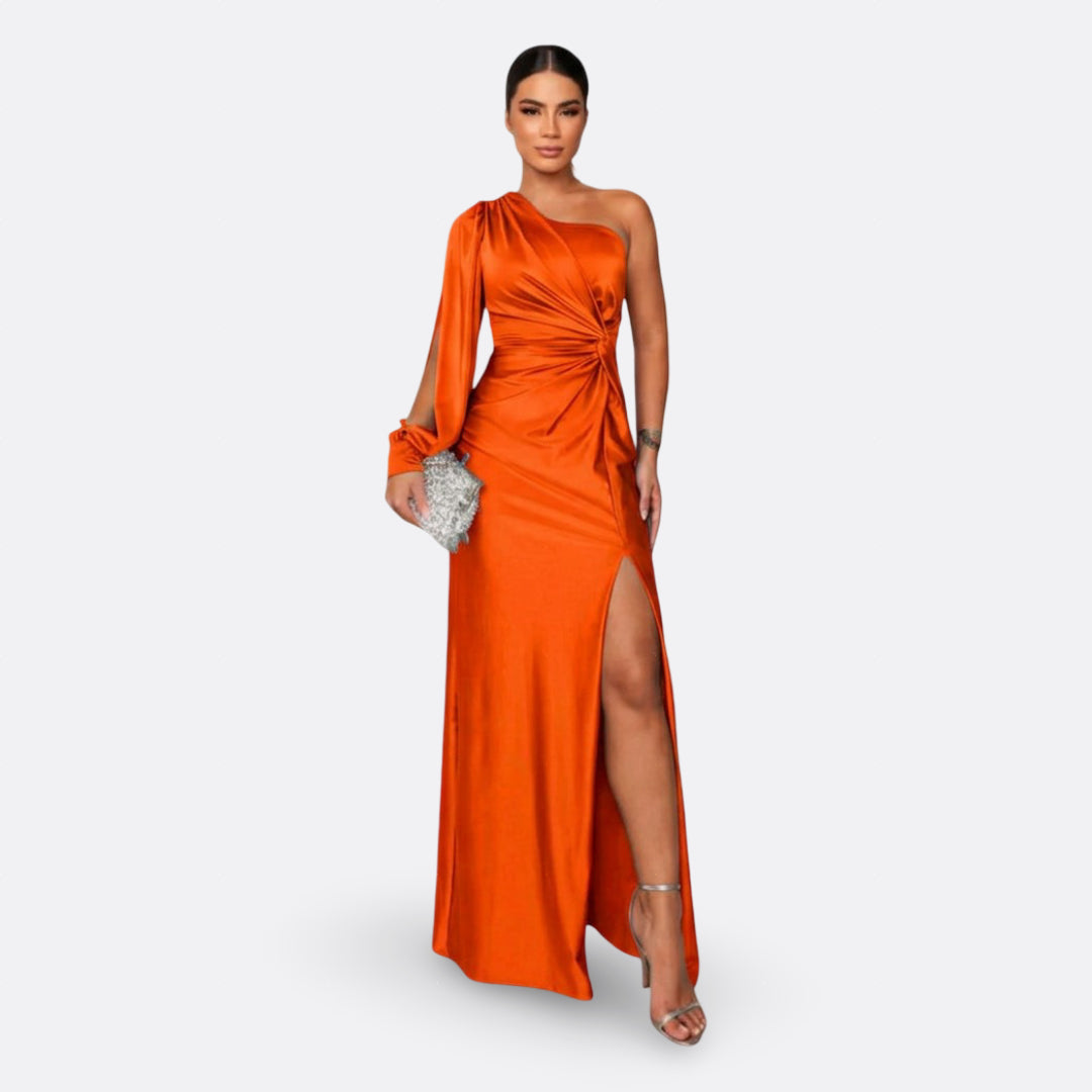 Vestido con manga abullonada y nudo lateral