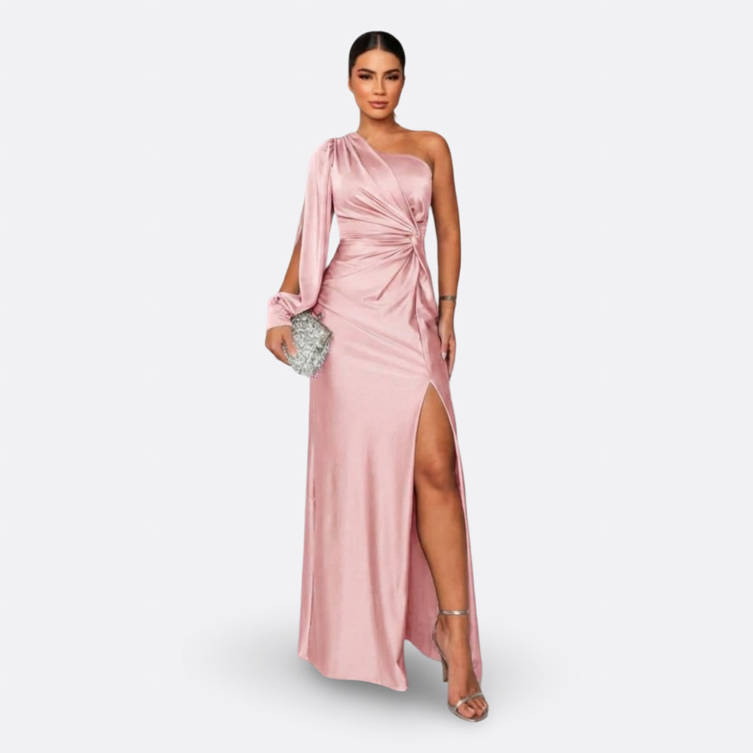 Vestido con manga abullonada y nudo lateral
