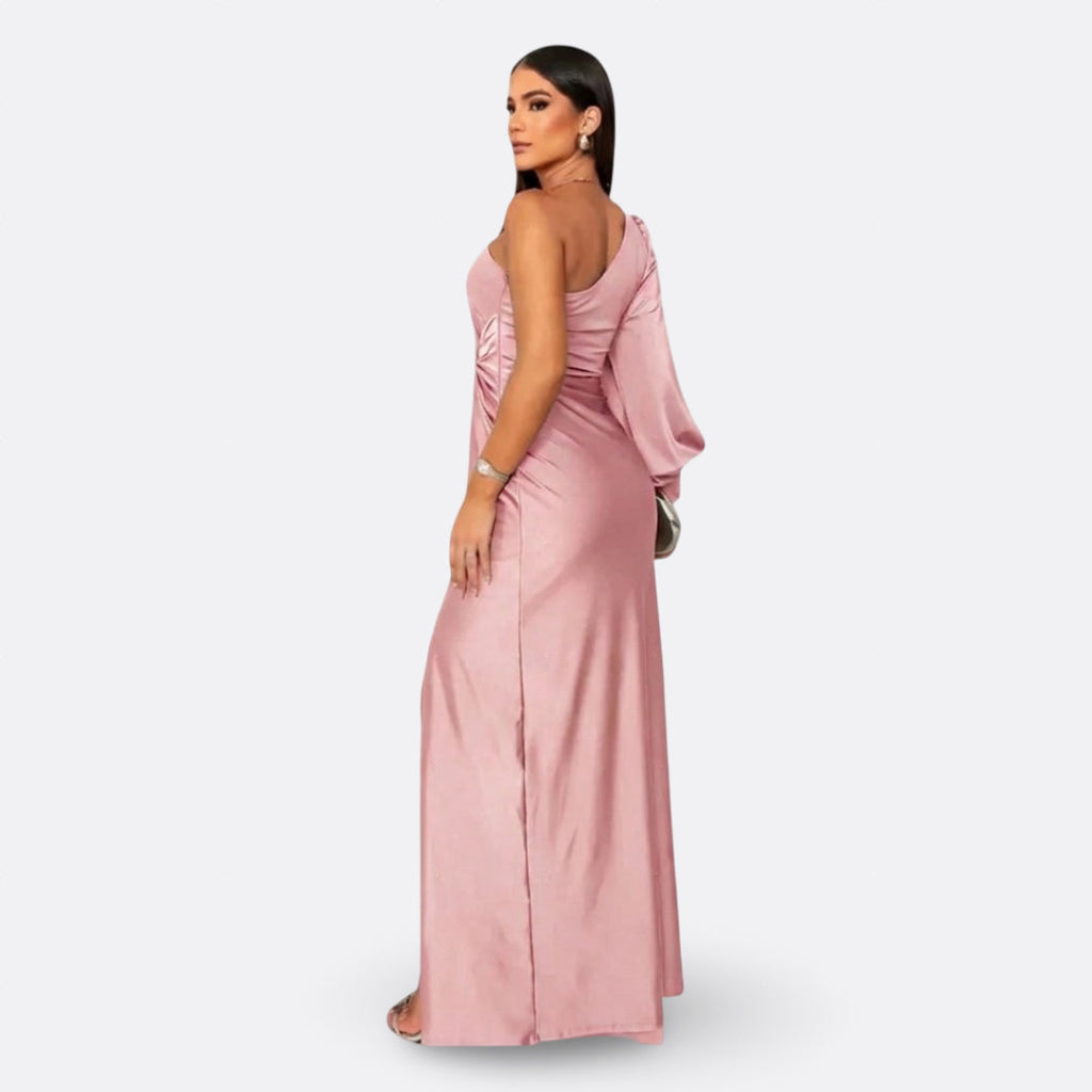 Vestido con manga abullonada y nudo lateral