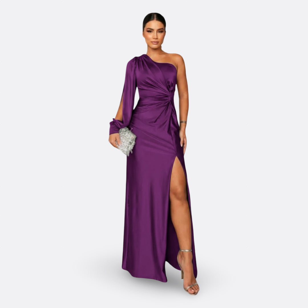 Vestido con manga abullonada y nudo lateral