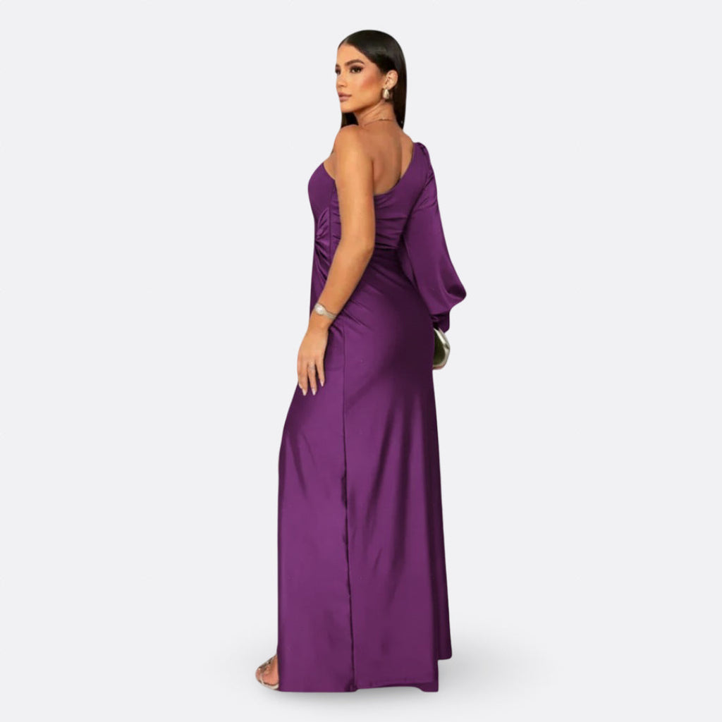 Vestido con manga abullonada y nudo lateral