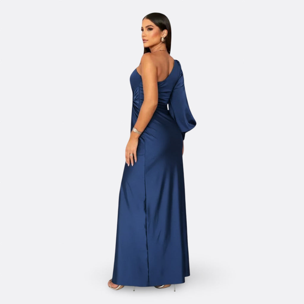 Vestido con manga abullonada y nudo lateral