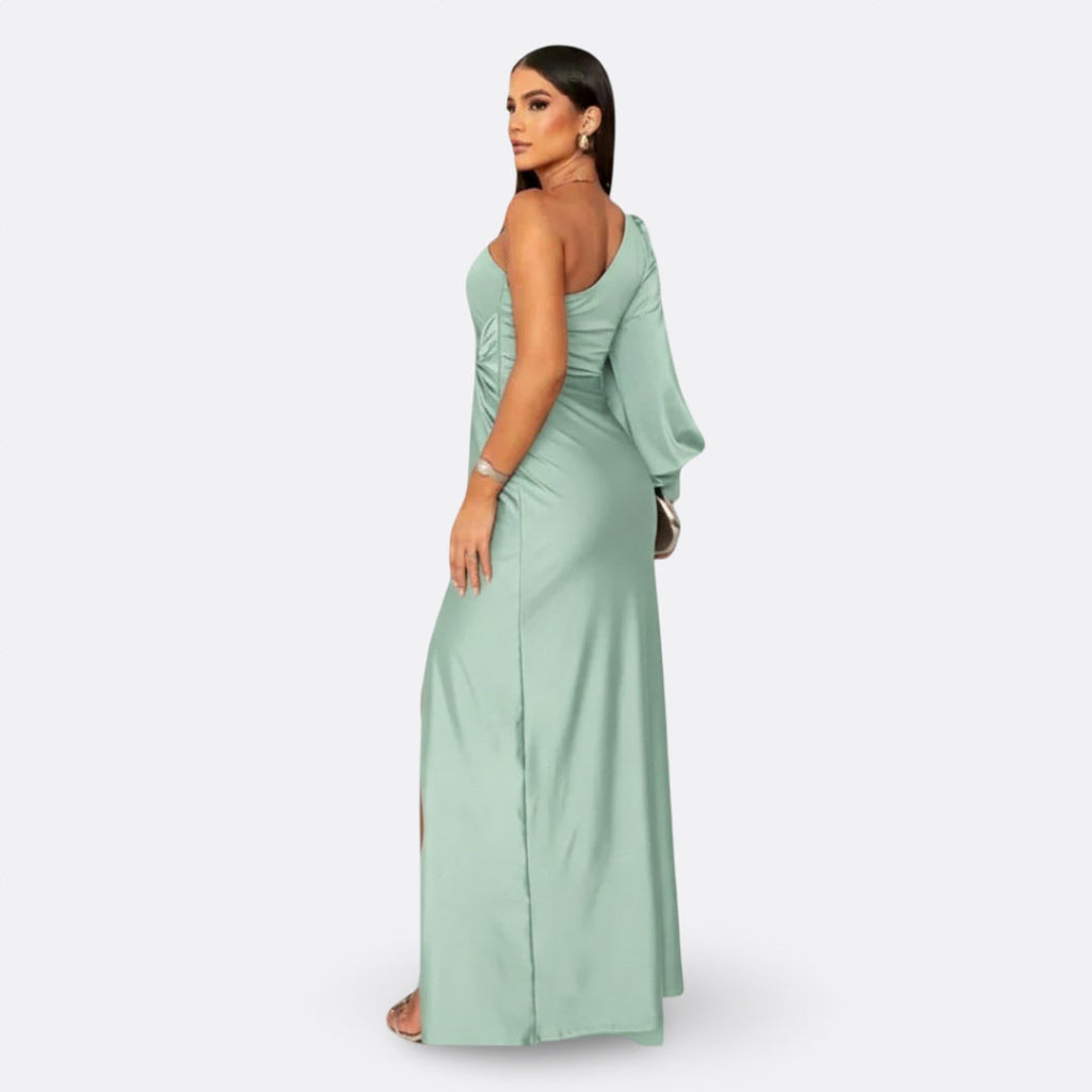 Vestido con manga abullonada y nudo lateral