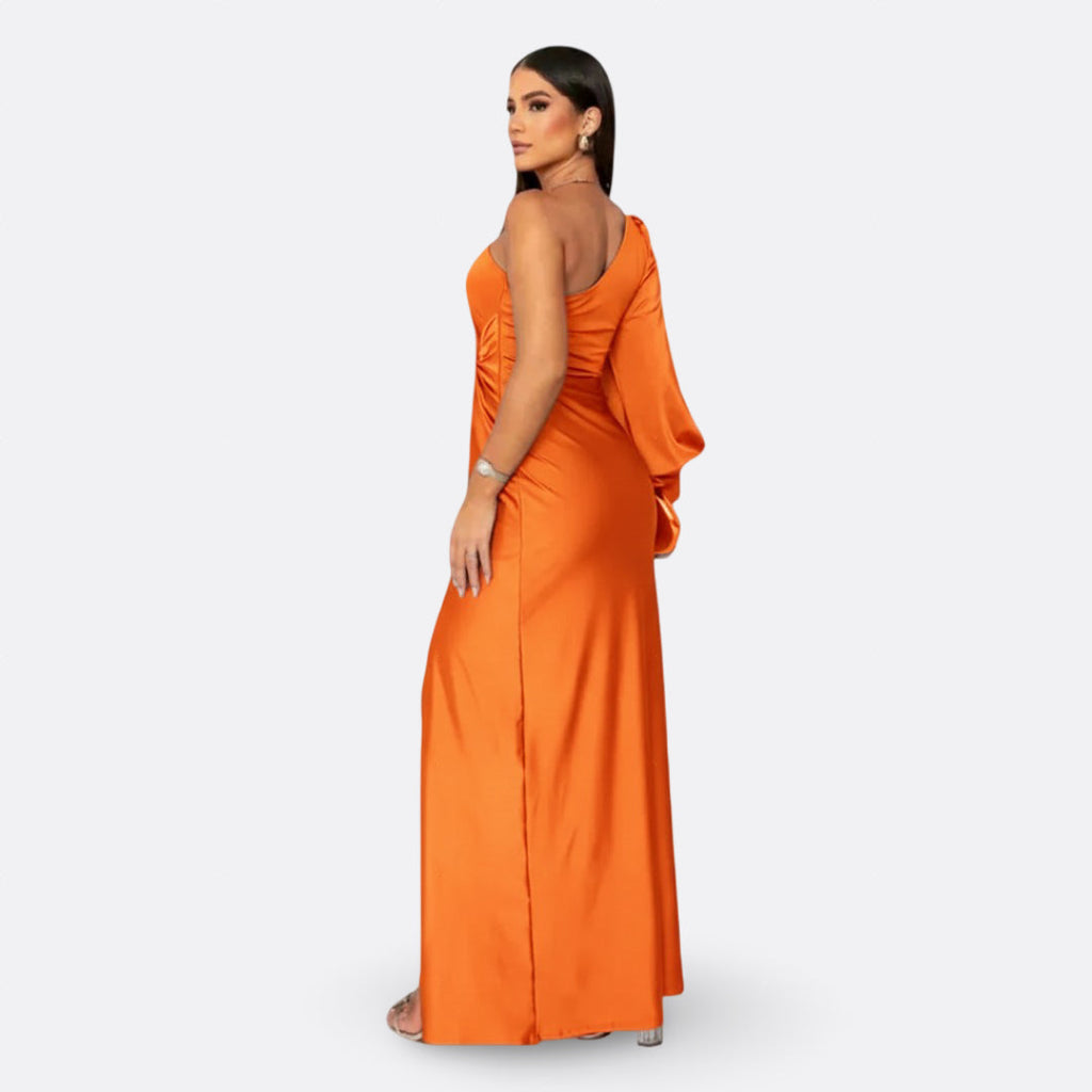 Vestido con manga abullonada y nudo lateral