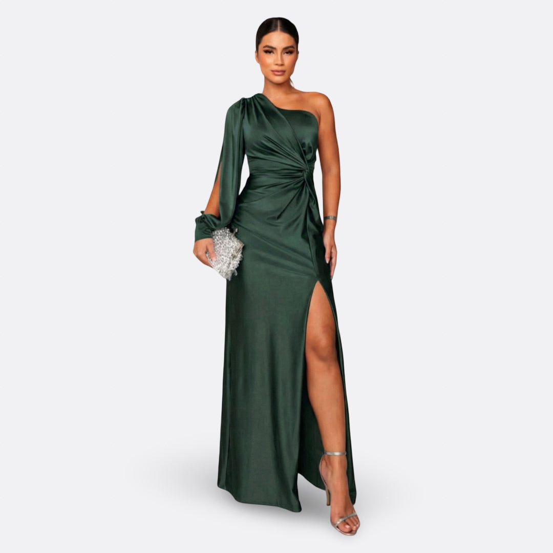 Vestido con manga abullonada y nudo lateral
