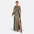 Vestido con manga abullonada y nudo lateral
