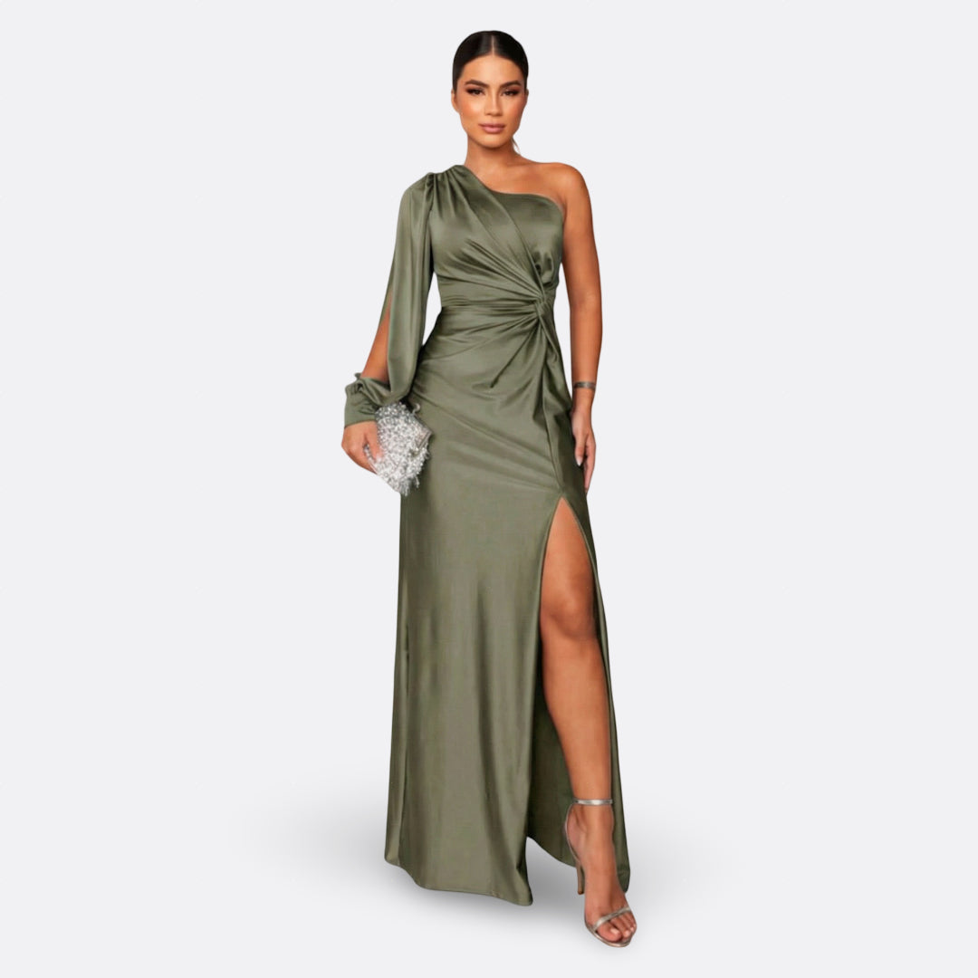 Vestido con manga abullonada y nudo lateral