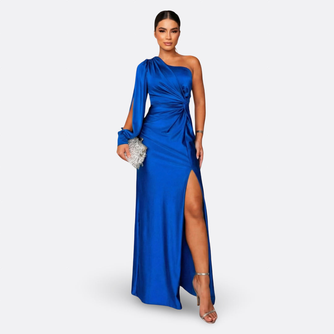 Vestido con manga abullonada y nudo lateral